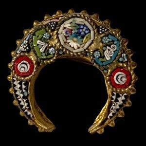 Vintage Antique(?) Micro Mosaic Brooch Made in Italy Crescent Mood Design